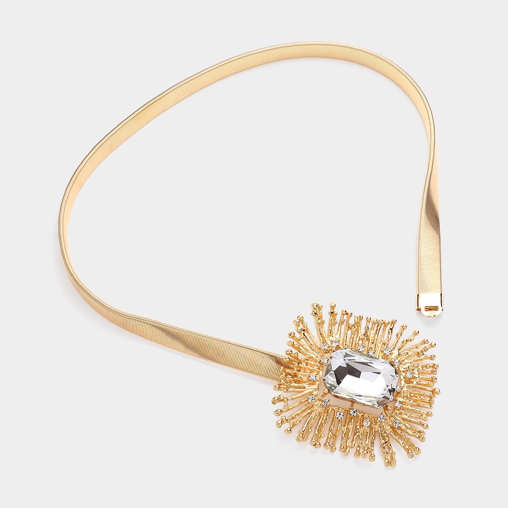 Elegant Rectangle Glass Starburst Buckle Statement Belt